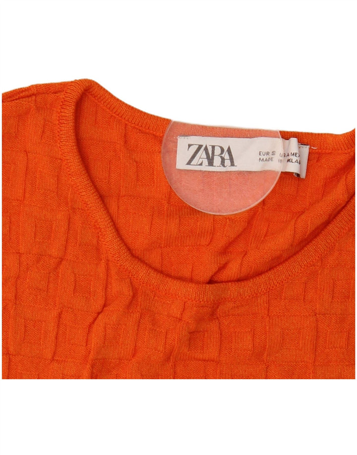 Zara Womens Crop Vest Top UK 8 Small Orange Viscose