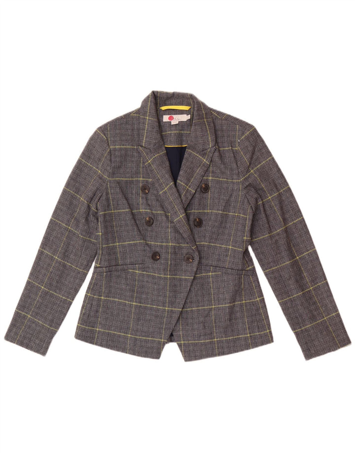 Boden Dame Petite Blazer Jacket UK 10 Small Navy Blue Houndstooth