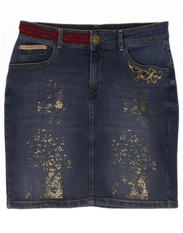 Desigual Dame Mini Denim Nederdel EU 38 Medium W30 Blå Paisley Bomuld