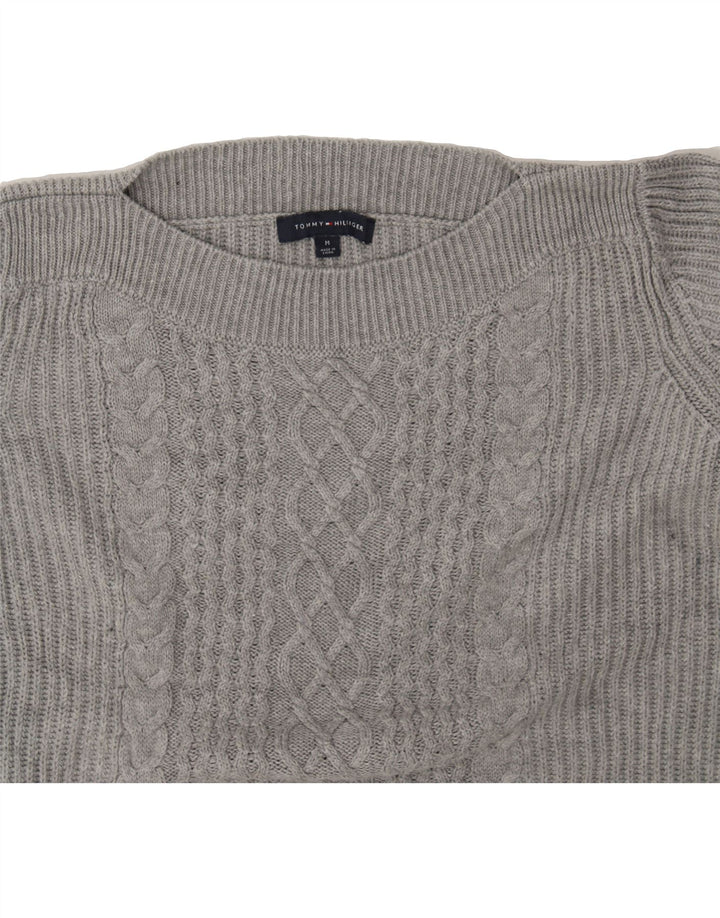 TOMMY HILFIGER Womens Oversized Boat Neck Jumper Sweater UK 14 Medium Grey Vintage Tommy Hilfiger and Second-Hand Tommy Hilfiger from Messina Hembry 