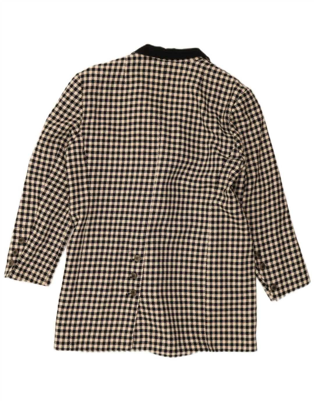 Vintage Dame Loose Fit Dobbeltradet Frakke EU 36 Small Black Houndstooth
