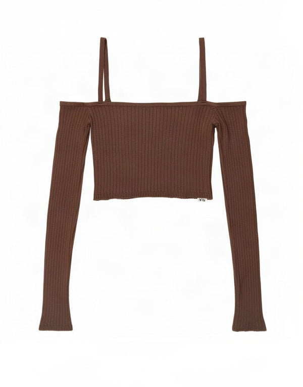 Zara Womens Off Shoulder Crop Top UK 10 Small Brown Viscose