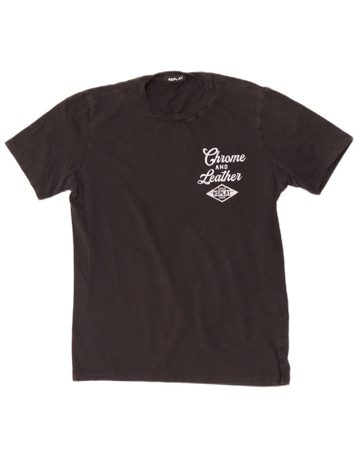 Replay drenge grafisk t-shirt top 13-14 år medium sort bomuld