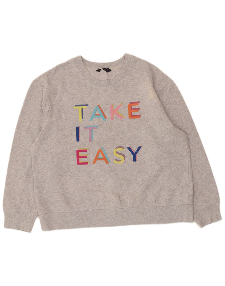 Marks & Spencer Dame Grafisk Sweatshirt Jumper UK 16 Stor Grå Bomuld