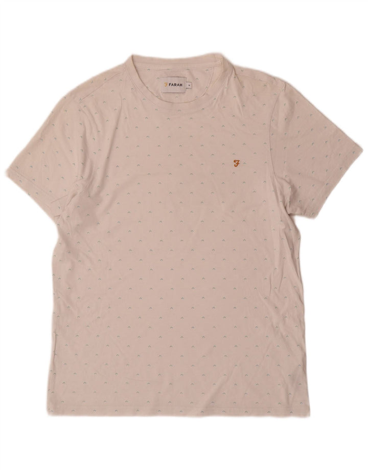 Farah Herre abstrakt mønster T-shirt top mellem hvid bomuld