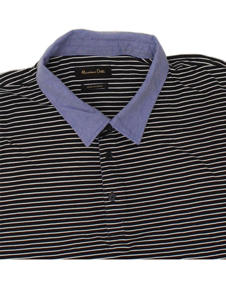 MASSIMO DUTTI Mens Polo Shirt Large Navy Blue Striped Vintage Massimo Dutti and Second-Hand Massimo Dutti from Messina Hembry 
