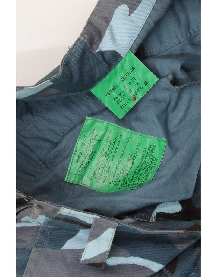 Vintage Herre Regular Fit Cargo Bukser W30 L32 Blå Camouflage Polyester