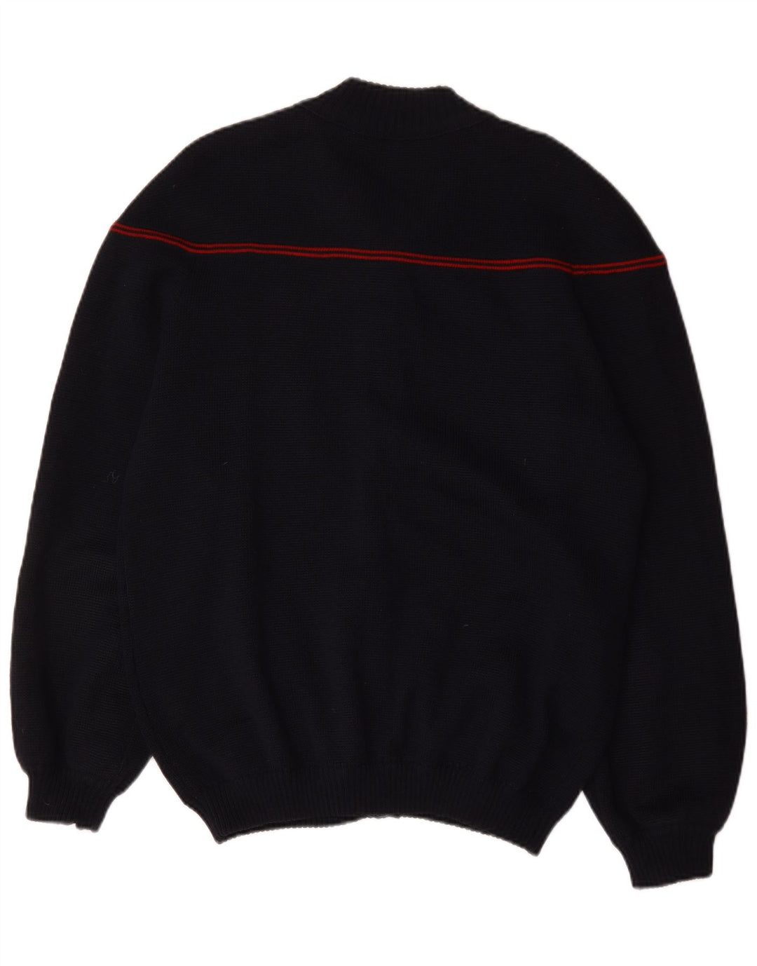 Vintage herre cardigan sweater med fuld lynlås, stor marineblå stribet