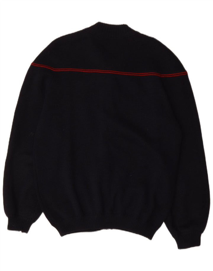 Vintage herre cardigan sweater med fuld lynlås, stor marineblå stribet