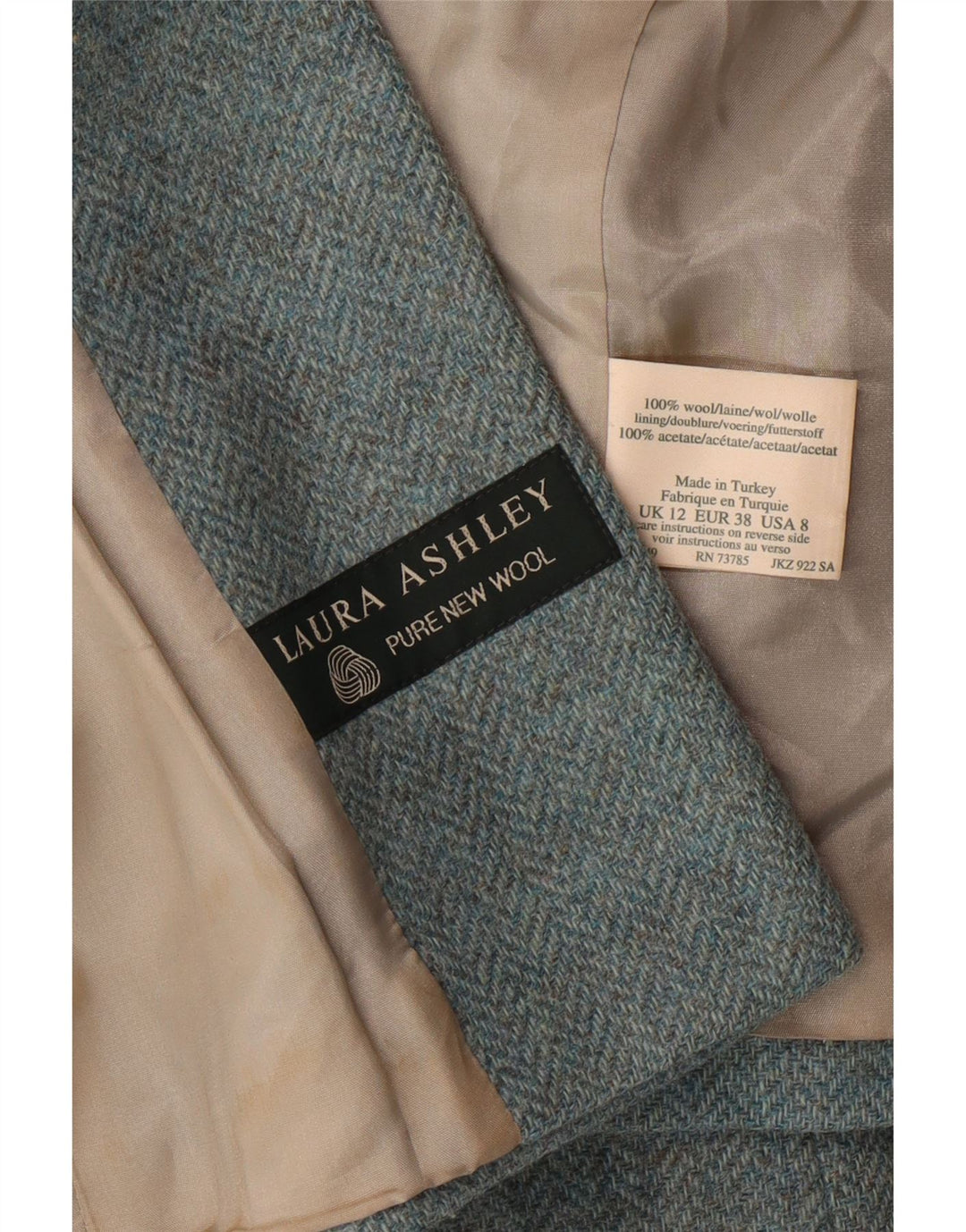 LAURA ASHLEY Dame Crop 3-knaps blazerjakke UK 12 Medium Blue Wool