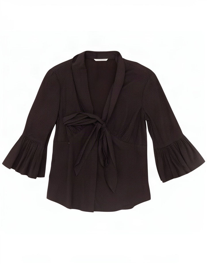 Vintage damebluse med 3/4 ærmer IT 44 Mellem sort plettet bomuld