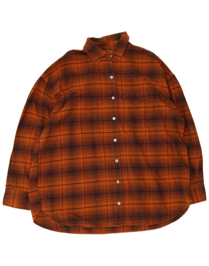 Levi's Dame Oversized Flanell Shirt UK 16 Large Orange Ternet Bomuld