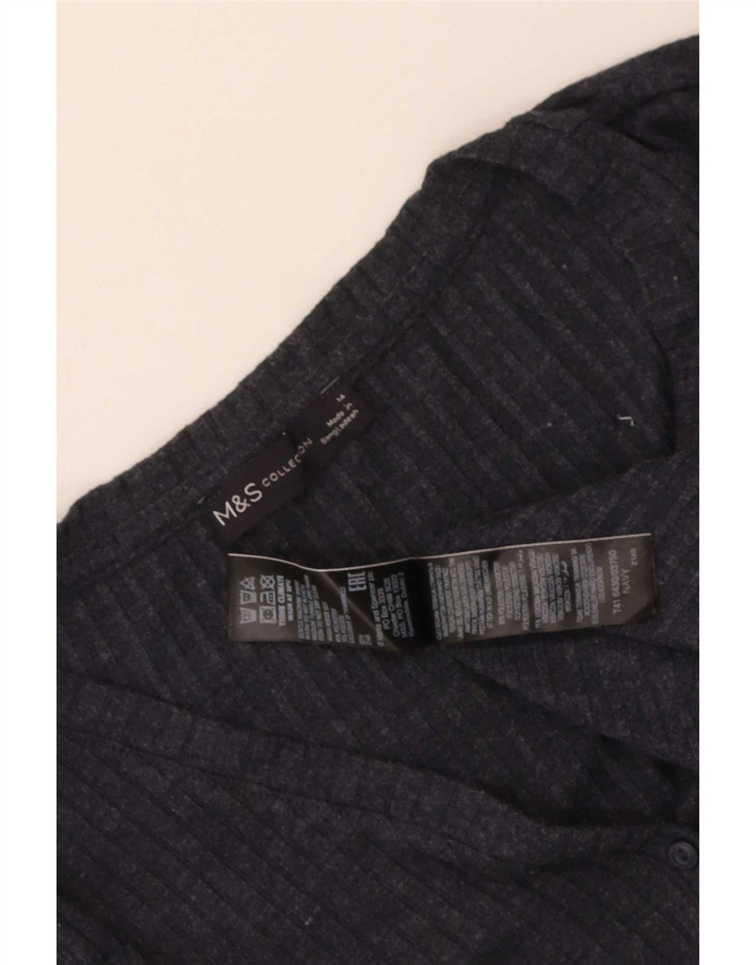 Marks & Spencer Dame Top Langærmet UK 14 Medium Navy Blue Polyester