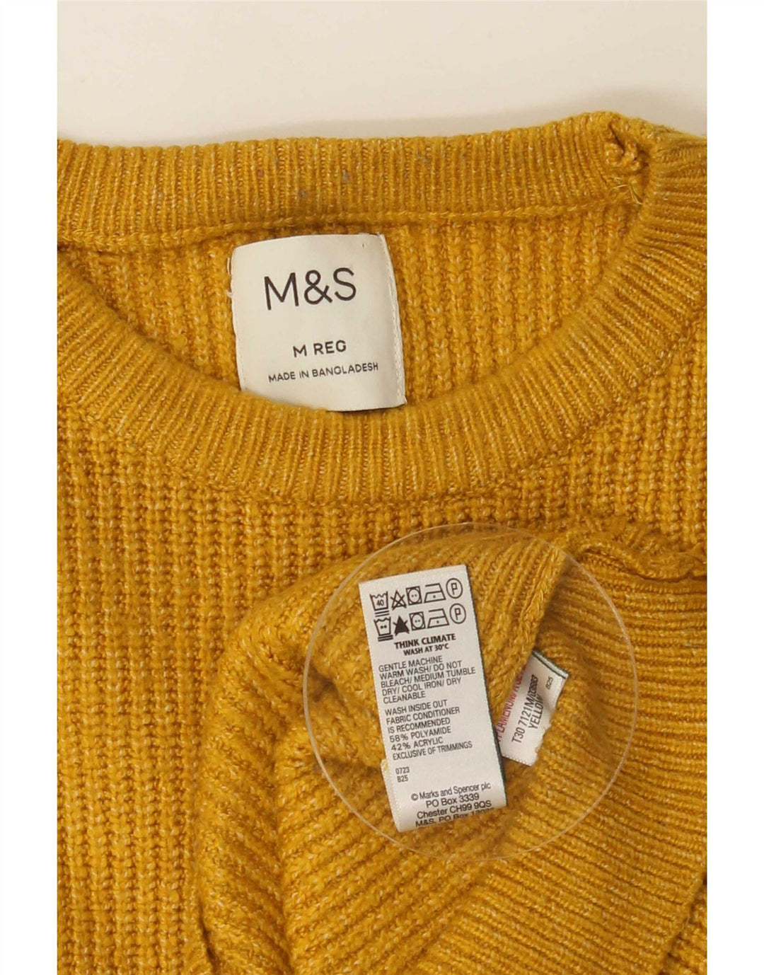 Marks & Spencer Herre sweater med rund hals, medium gul polyamid