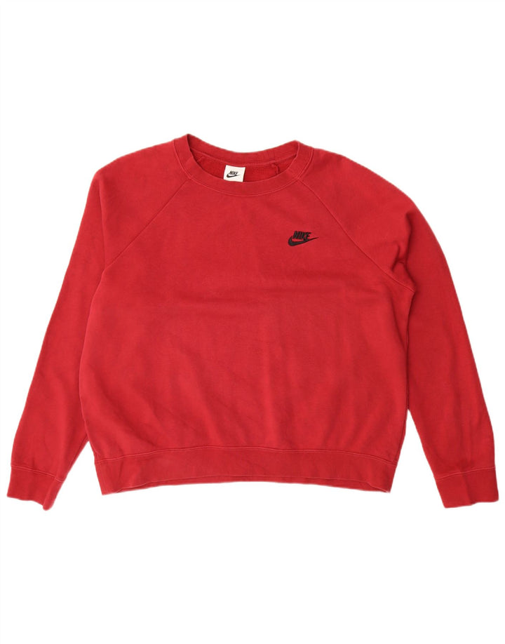 Nike Dame Oversized Sweatshirt Jumper UK 16 Stor Rød Bomuld