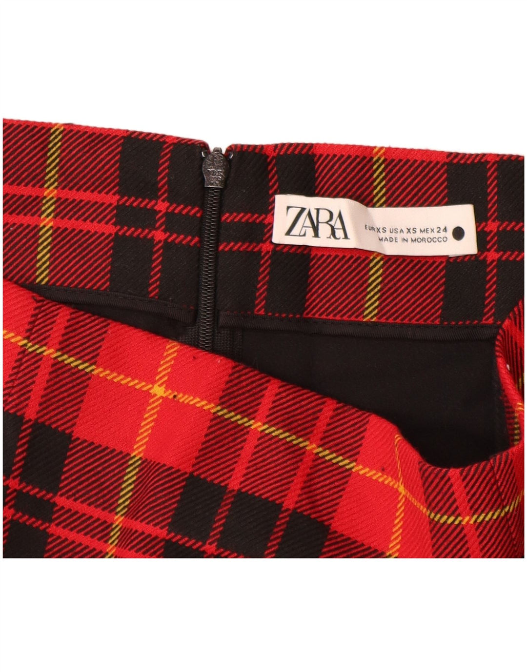 Zara Mininederdel til kvinder XS W24 Rødternet polyester