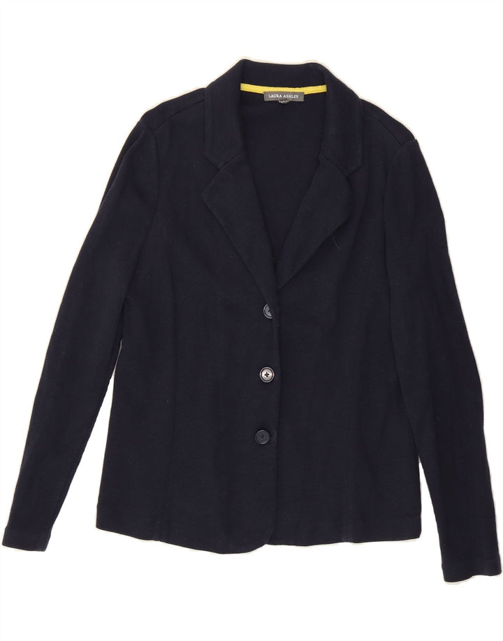 LAURA ASHLEY Womens 3 Button Blazer Jacket UK 14 Medium Navy Blue Cotton Vintage Laura Ashley and Second-Hand Laura Ashley from Messina Hembry 