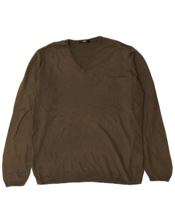 Marks & Spencer Herre V-hals sweater XL Khaki Akryl