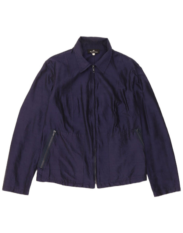 Alberto Biani Womens Bomber Jacket IT 46 Large Navy Blue Silk