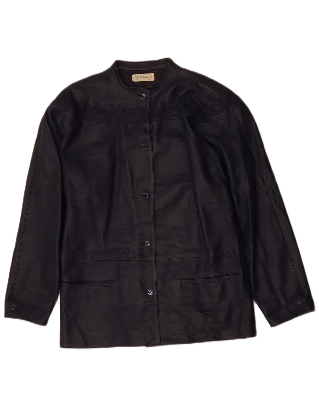 GENNY Oversized læderjakke til kvinder EU 34 XS Marineblå