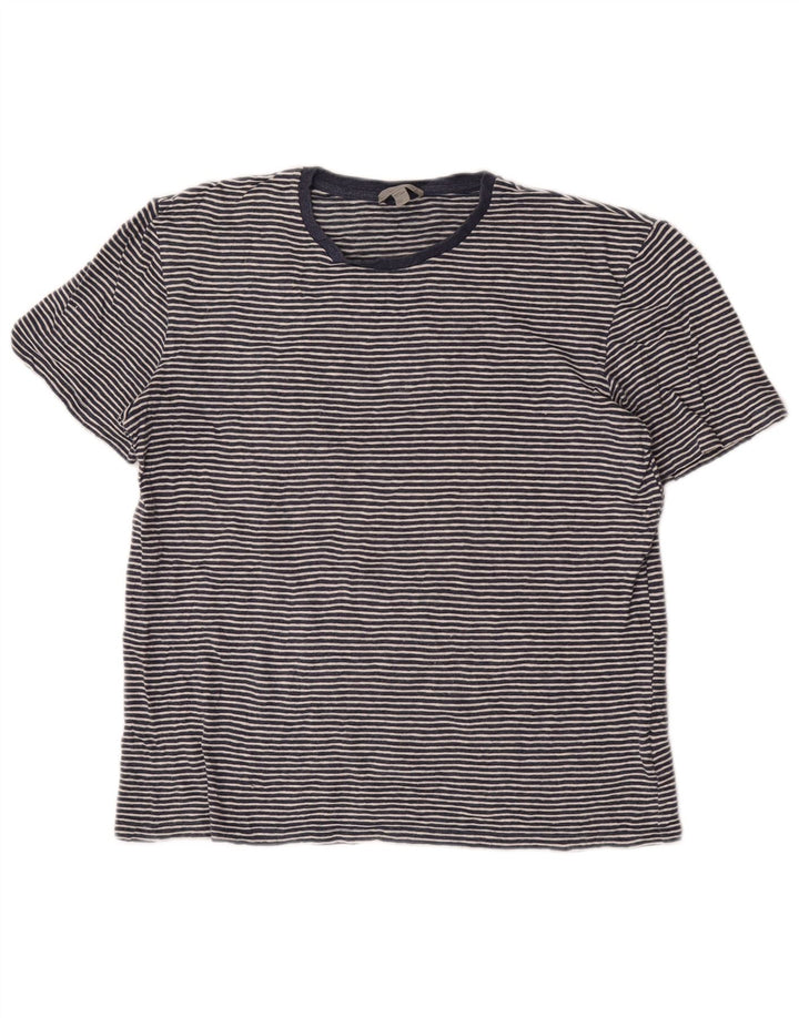 Cos Herre T-Shirt Top Medium Blå Stribet Bomuld