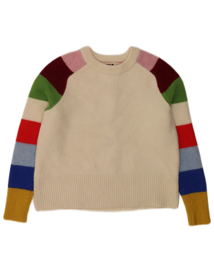 Boden Girls Crew Neck Jumper Sweater 8-9 År Medium White Colourblock