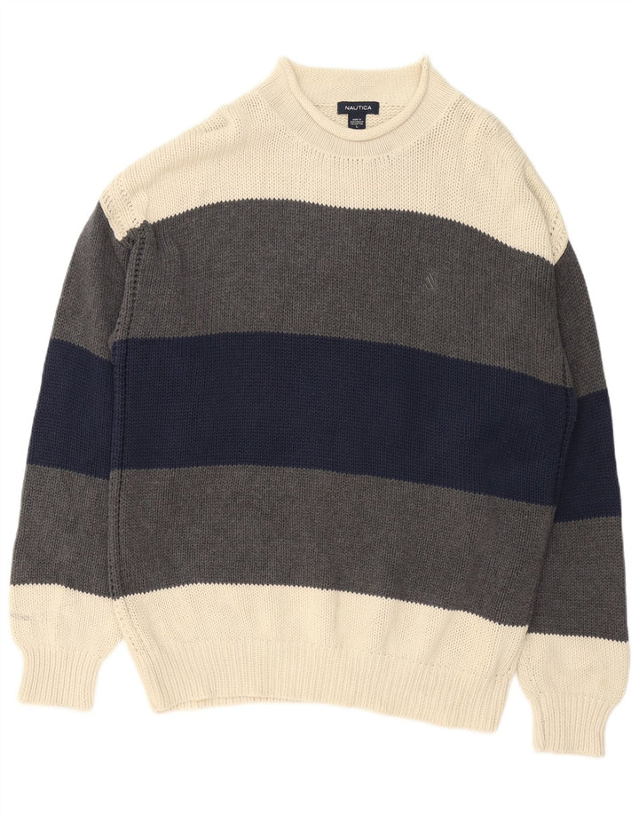 Nautica Herre Turtle Neck Jumper Sweater Stor Grå Colourblock Bomuld