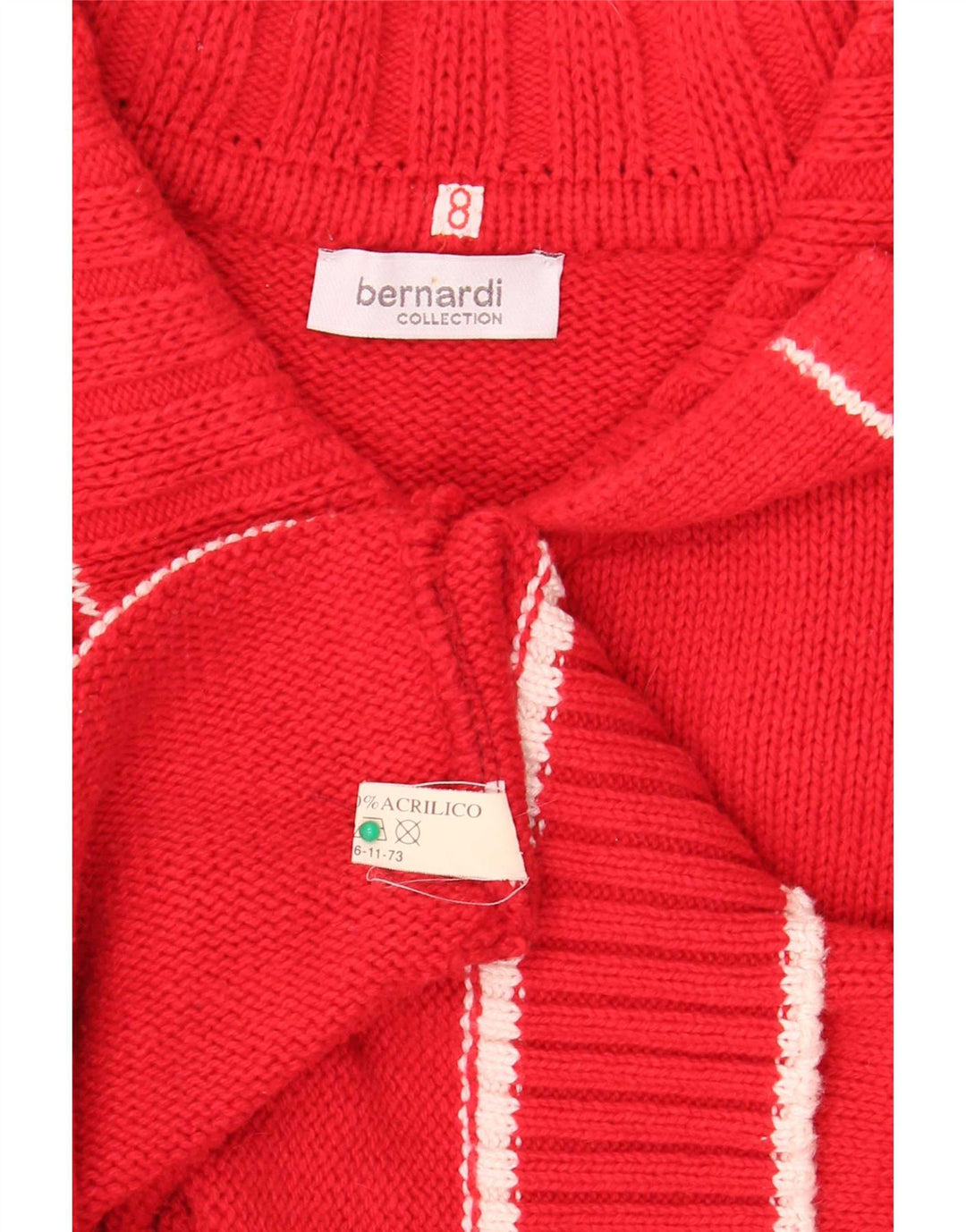 Bernardi Dame Grafisk Cardigan Sweater med fuld lynlås US 8 Medium Rød Bomuld