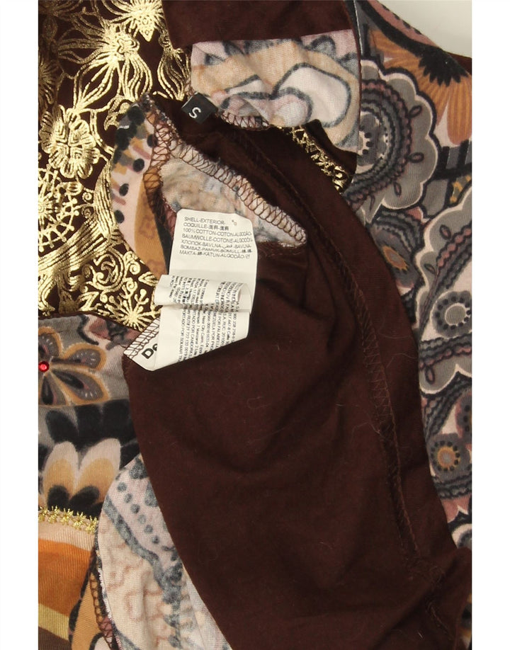 DESIGUAL Dame Grafisk Asymmetrisk Tunika Top UK 10 Small Brown Floral