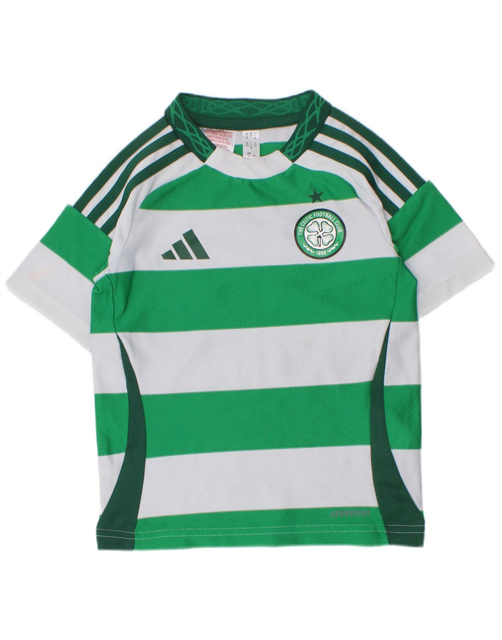 Adidas drenge grafisk t-shirt top 4-5 år grøn stribet polyester