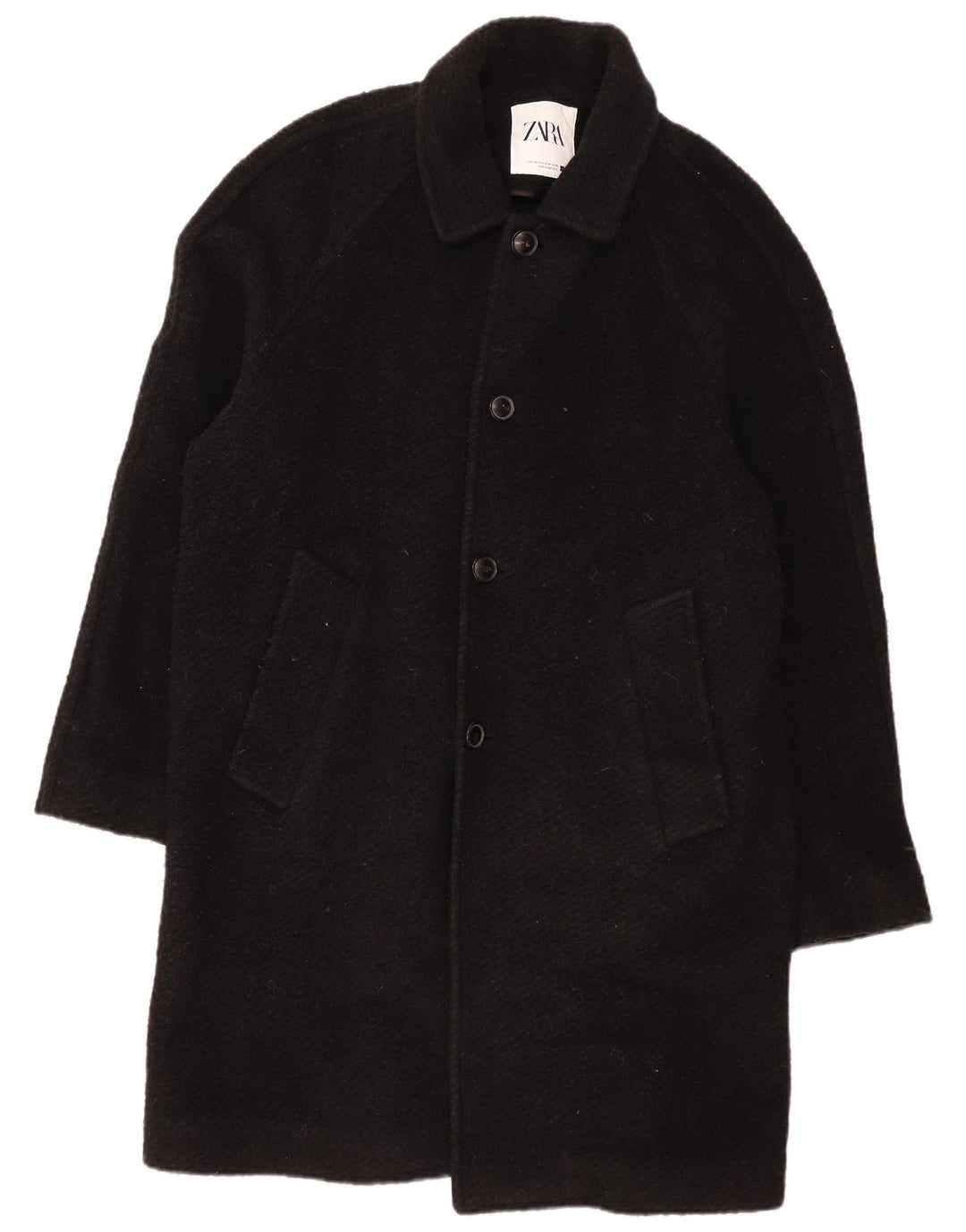 Zara Herre Overfrakke UK 40 Stor Sort Uld