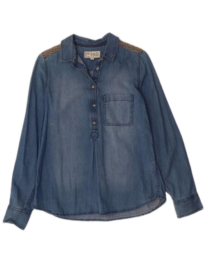 Fat Face Dame Denim Pullover Shirt UK 12 Medium Blue Cotton Bohemian