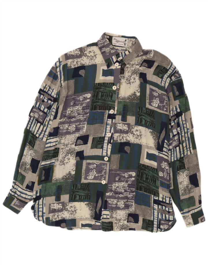 Vintage kvinders grafisk skjortebluse EU 38 Medium Flerfarvet Patchwork