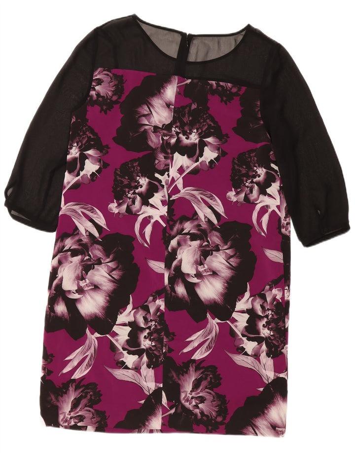 Kaliko Dame 3/4 ærmet Skift Kjole UK 14 Large Purple Floral Polyester