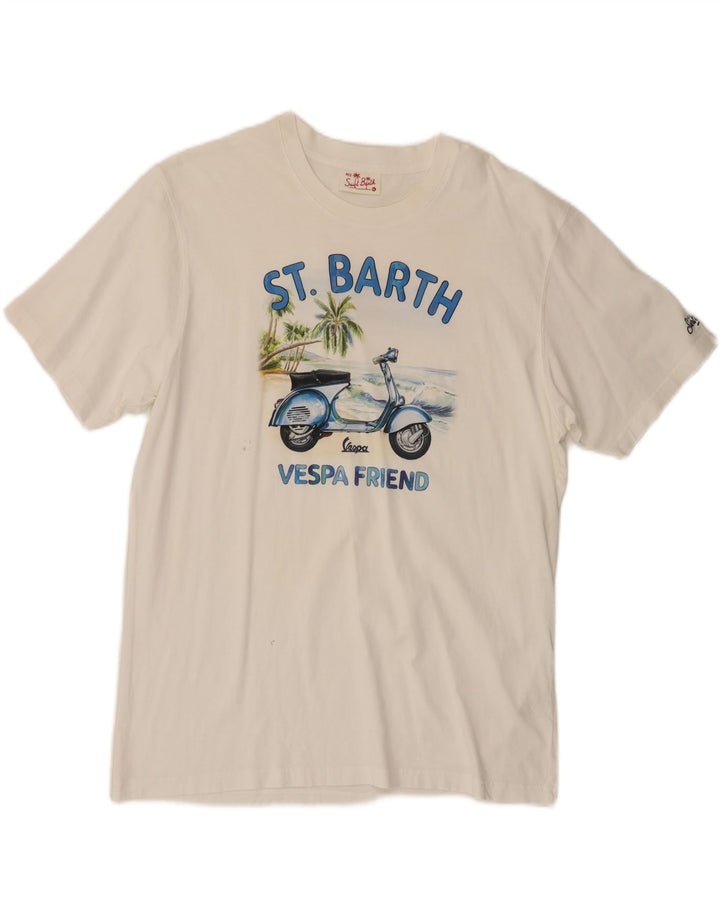 SAINT BARTH Mens Graphic T-Shirt Top XL White Cotton Vintage Saint Barth and Second-Hand Saint Barth from Messina Hembry 