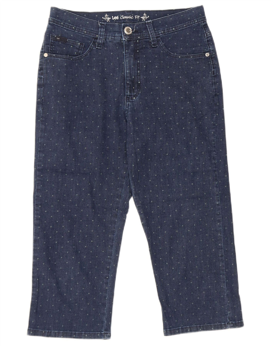 LEE Dame Classic Fit Capri Jeans US 6 Medium W28 L19 Marineblå Plettet