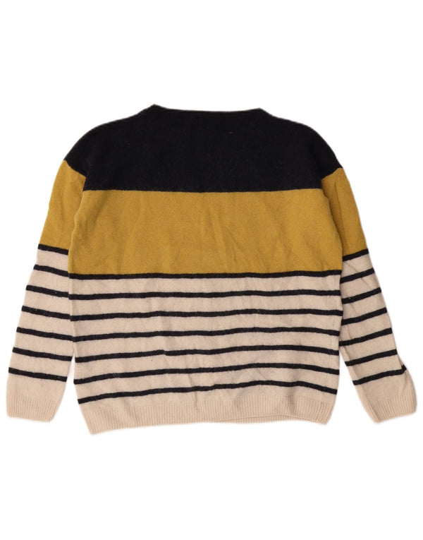 HOBBS Dame Boat Neck Jumper Sweater UK 10 Lille gul stribet uld
