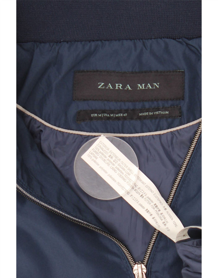 Zara Herre Hooded Bomber Jacket UK 38 Medium Navy Blue Polyester