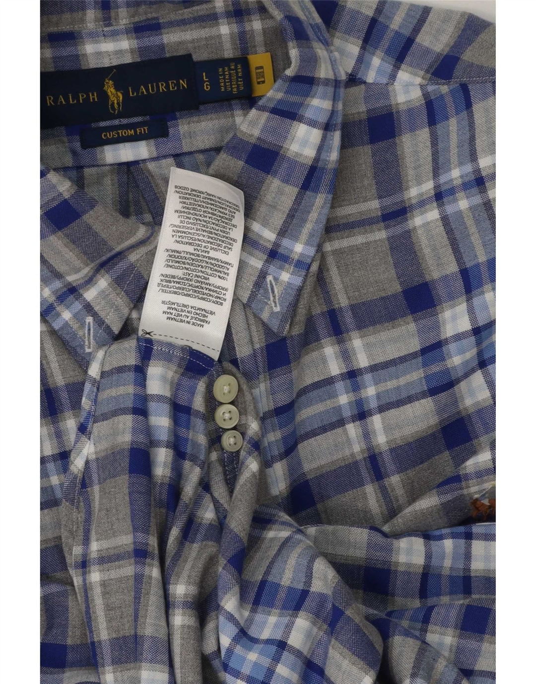 Ralph Lauren Herre Custom Fit skjorte, stor grå ternet bomuld