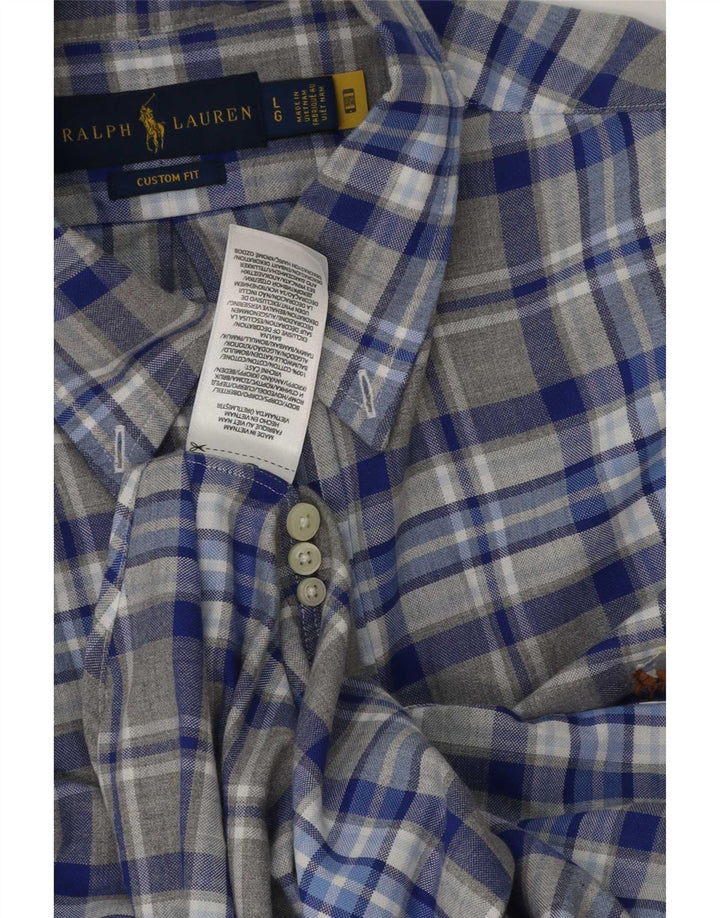 Ralph Lauren Herre Custom Fit skjorte, stor grå ternet bomuld