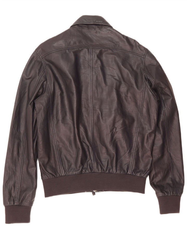 Pollini Herre Bomber Læderjakke IT 50 Large Navy Blue Læder