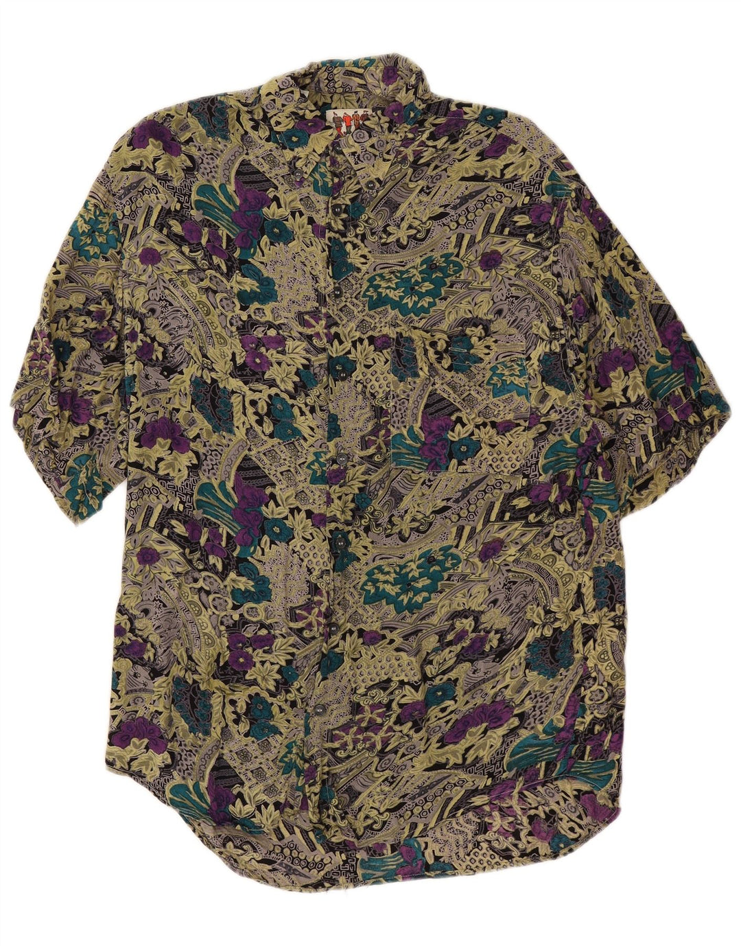 Vintage Kortærmet Herreskjorte Medium Multicolored Floral Viscose
