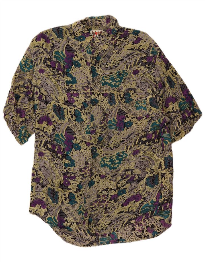 Vintage Kortærmet Herreskjorte Medium Multicolored Floral Viscose