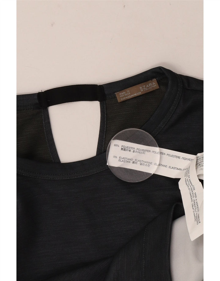 Zara Womens Crop T-Shirt Top UK 14 Medium Grey Polyester