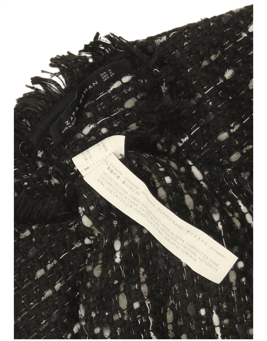 Zara Dame A-Line Kjole UK 12 Medium Sort Flecked Polyester