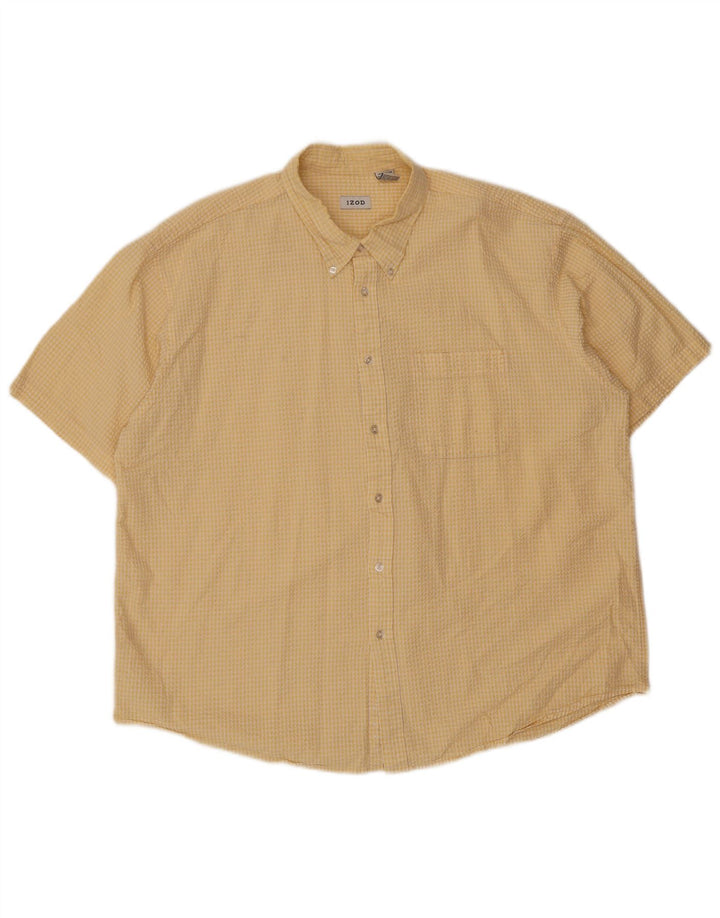 IZOD Mens Short Sleeve Shirt 2XL Yellow Check Cotton