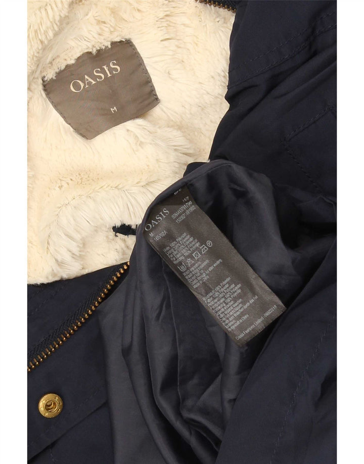Oasis Dame Hætte Sherpa Parka Jacket UK 14 Medium Navy Blue Polyester