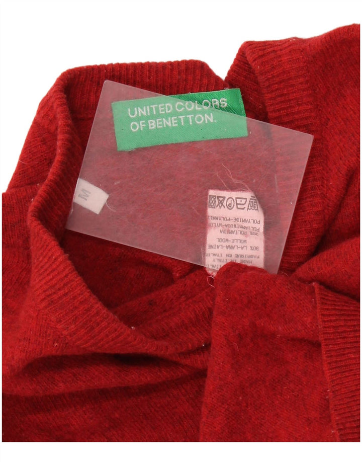 BENETTON Dame Crop Crew Neck sweater UK 14 Medium Red Wool