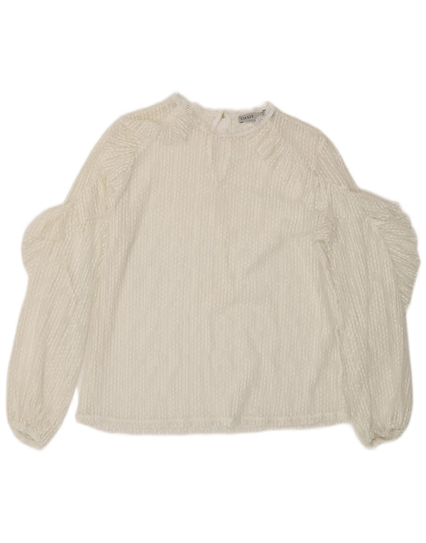 Oasis Dame Langærmet Blonde Se Through Top UK 14 Medium White
