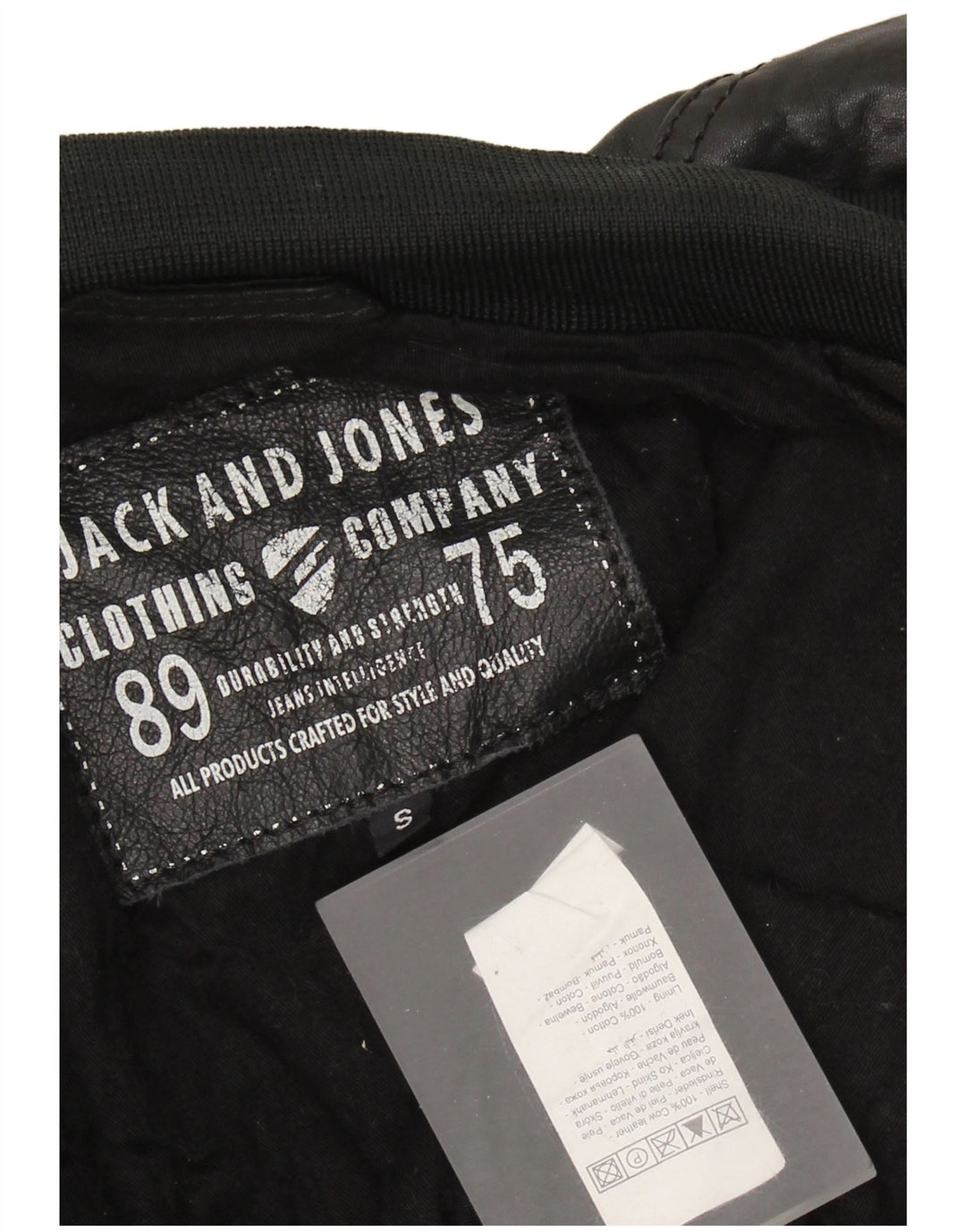 Jack & Jones Herre Læder Bomber Jacket UK 36 Lille sort læder